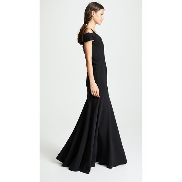 New! MARCHESA NOTTE Women's Beaded Neckline Cold-Shoulder Black Gown Dress 14 - Picture 9 of 13